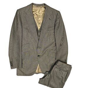 Vintage 1970s Bespoke 3 Piece Suit Brown Wool High Waisted Pants 40R 32x31